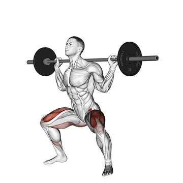 Animated demonstration: barbell wide squat — target quads