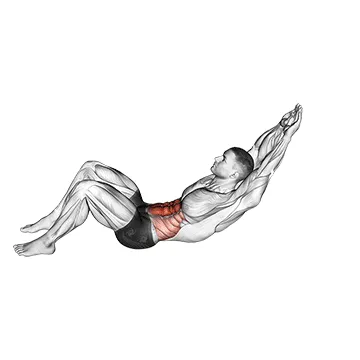 Animated demonstration: crunch (hands overhead) — target abs