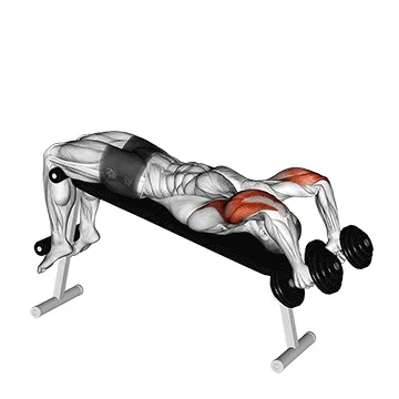 Animated demonstration: dumbbell decline triceps extension — target triceps