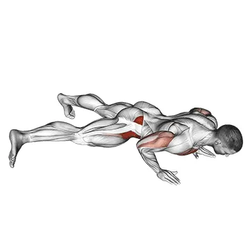 Animated demonstration: push-up inside leg kick — target glutes