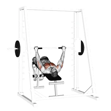Animated demonstration: smith decline bench press — target pectorals