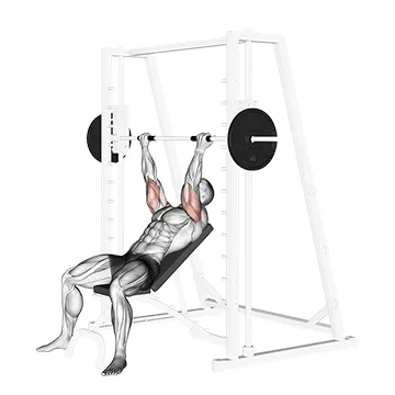 Animated demonstration: smith incline reverse-grip press — target pectorals