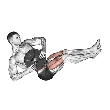 Animated demonstration: weighted russian twist (legs up) — target abs