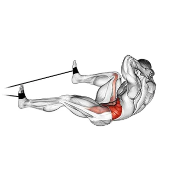 Animated demonstration: band bicycle crunch — target abs