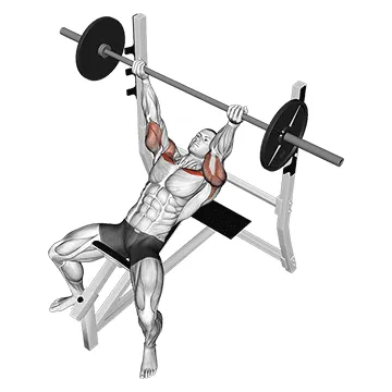 Animated demonstration: barbell reverse grip incline bench press — target pectorals