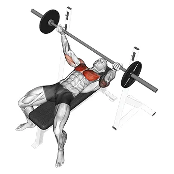 Animated demonstration: barbell wide reverse grip bench press — target pectorals