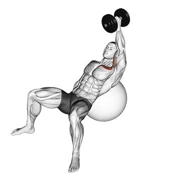 Animated demonstration: dumbbell incline one arm fly on exercise ball — target pectorals