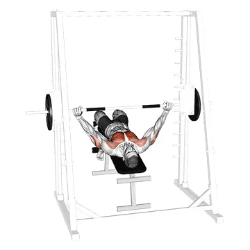 Animated demonstration: smith wide grip decline bench press — target pectorals