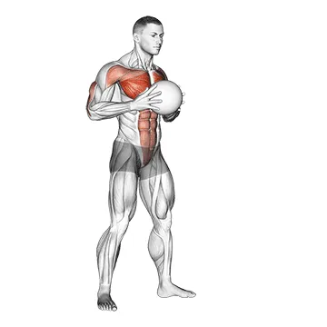 Animated demonstration: medicine ball chest push with run release — target pectorals