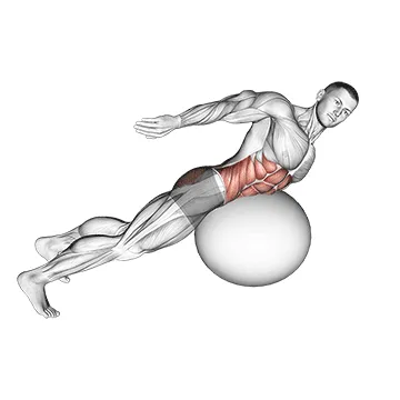 Animated demonstration: exercise ball back extension with rotation — target spine