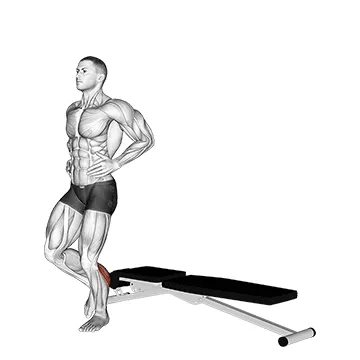 Animated demonstration: box jump down with one leg stabilization — target calves
