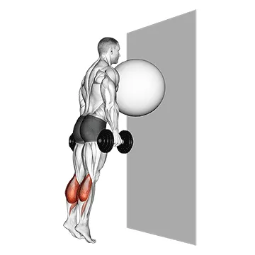 Animated demonstration: exercise ball on the wall calf raise — target calves