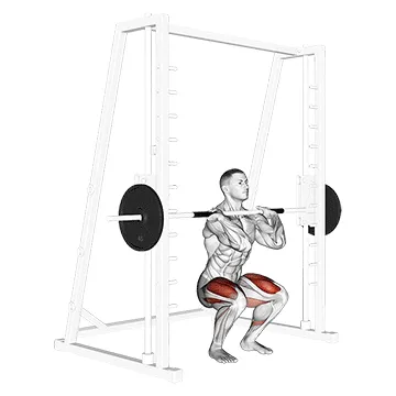 Animated demonstration: smith front squat (clean grip) — target glutes