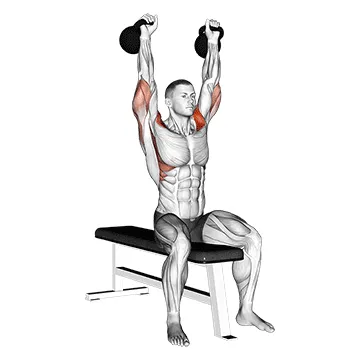 Animated demonstration: kettlebell seated two arm military press — target delts