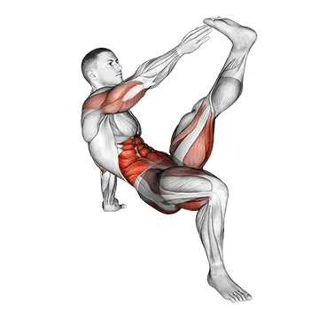 Animated demonstration: crab twist toe touch — target abs