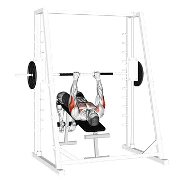 Animated demonstration: smith machine decline close grip bench press — target triceps