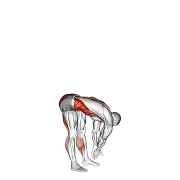 Animated demonstration: hands clasped circular toe touch (male) — target glutes