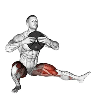 Animated demonstration: weighted cossack squats (male) — target glutes